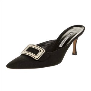 Manolo Blahnik - Mayflower Linen Black Mules - Size 40.5